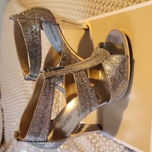 Michael Kors Berkley T Strap Glitter Heels Size 7M